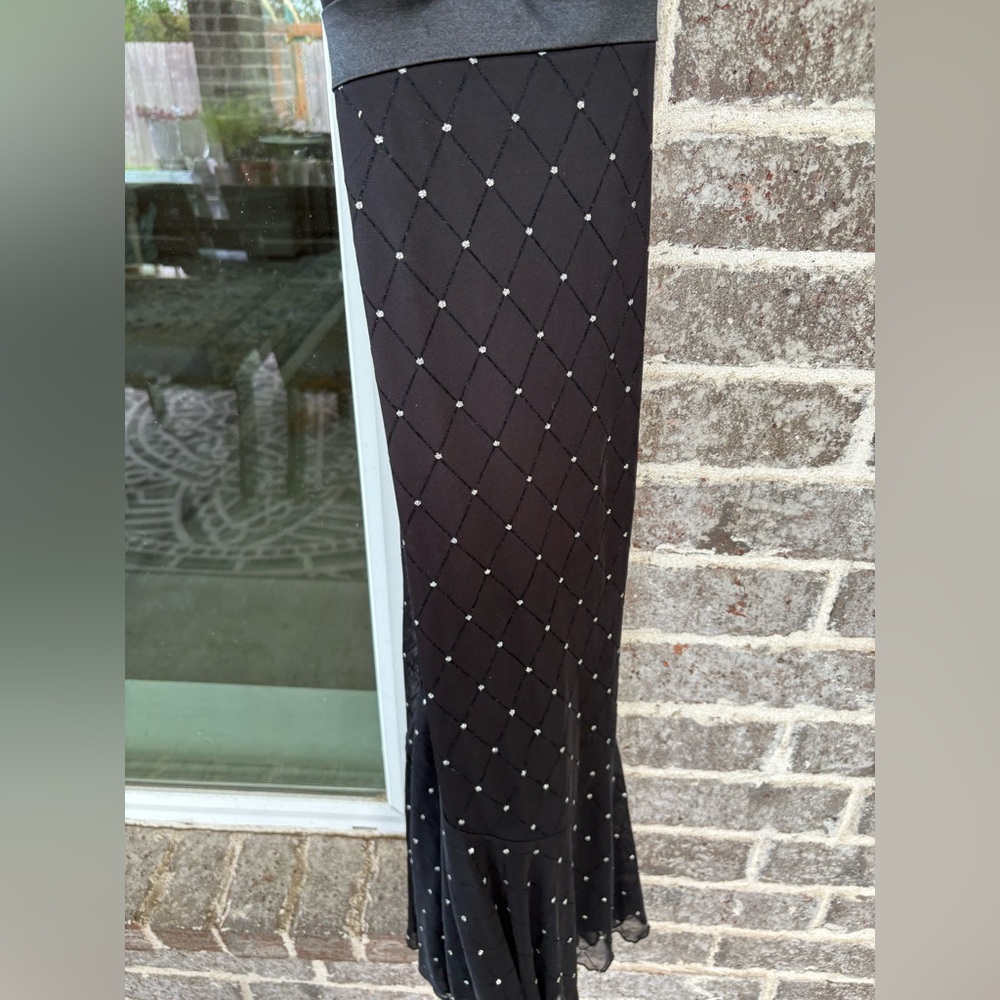 Vintage Rhapsody Little Black Dress w/Silver Diamond Pattern & Open Back - Picture 6 of 10